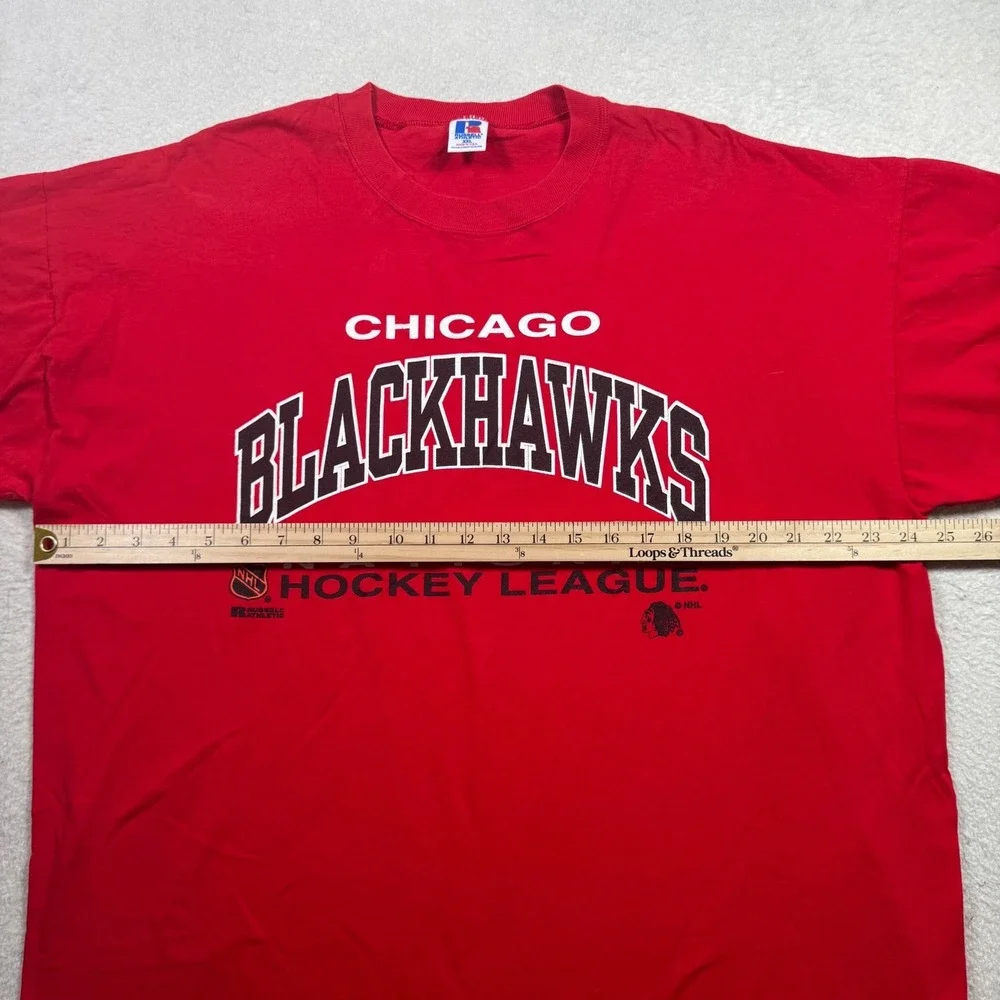 Russell Athletic Chicago Blackhawks T-Shirt Mens XXL Red Vintage 90s NHL‎ USA